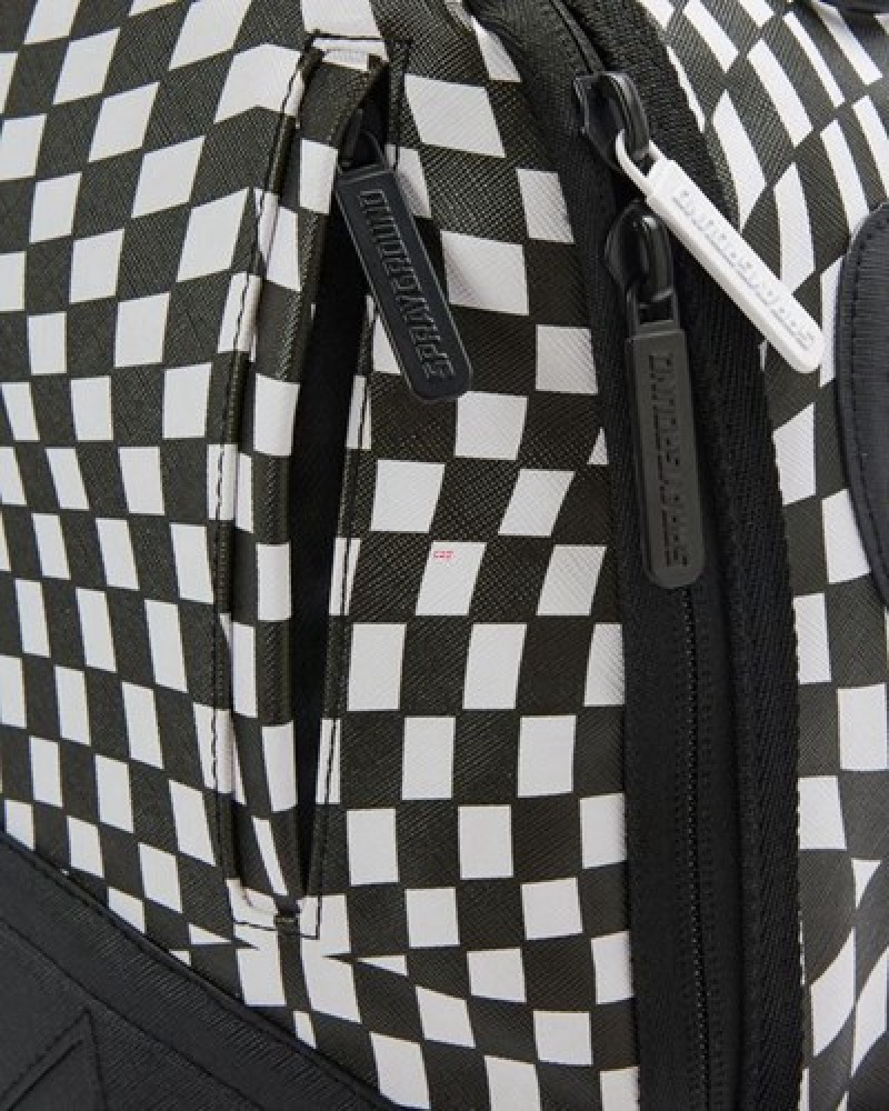 White / Black Sprayground Trippy Check Dlx Backpacks | 01786-XJER