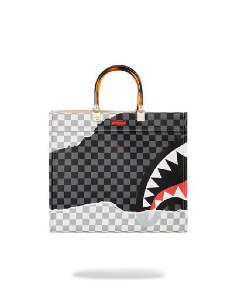 White / Black Sprayground Unstoppable Endeavors Tortuga Tote Bags | 70692-YAWN