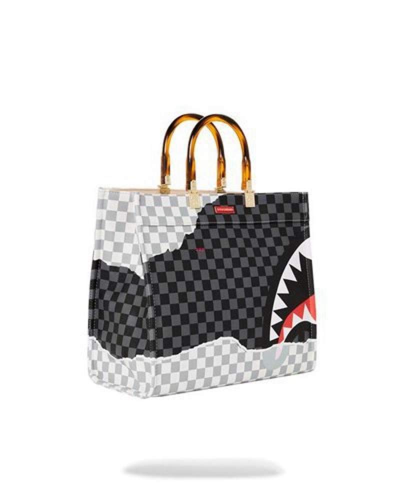 White / Black Sprayground Unstoppable Endeavors Tortuga Tote Bags | 70692-YAWN