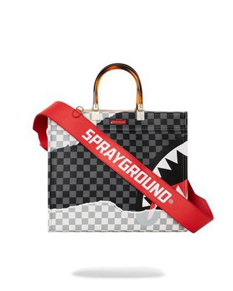 White / Black Sprayground Unstoppable Endeavors Tortuga Tote Bags | 70692-YAWN