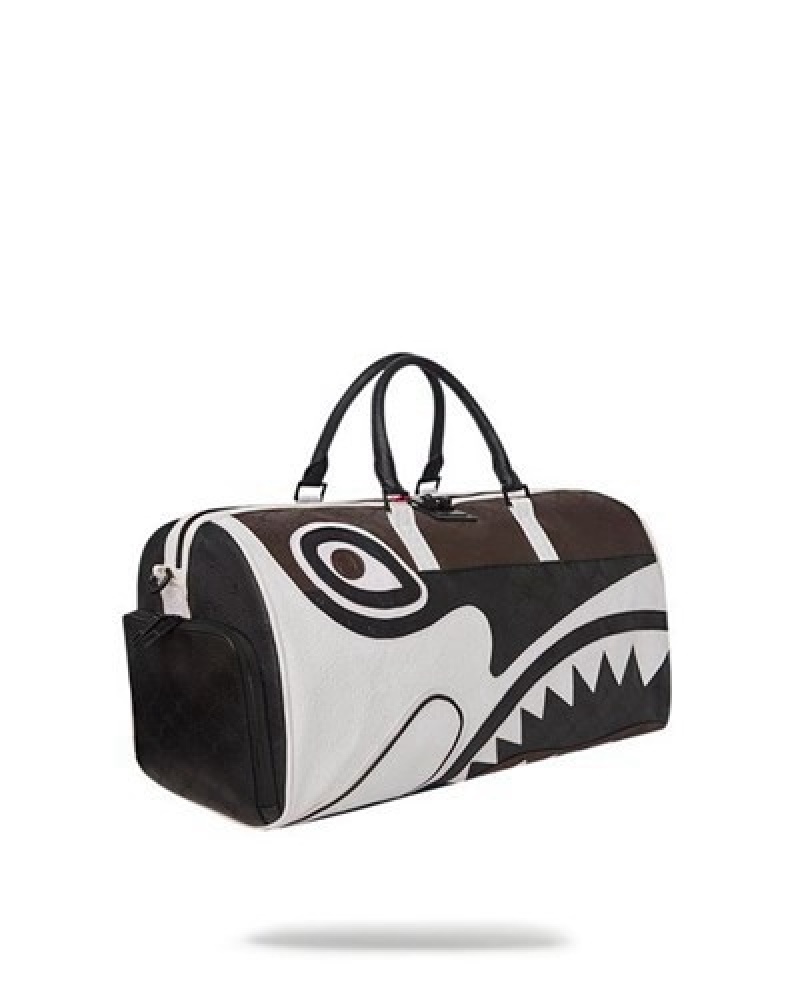 White / Black Sprayground V.V.I.P. Duffle Bags | 50197-EUOG