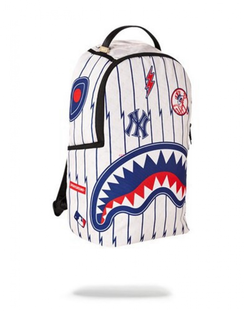 White / Blue Sprayground Mlb Ny Yankees Bolt Backpacks | 46791-BMKV