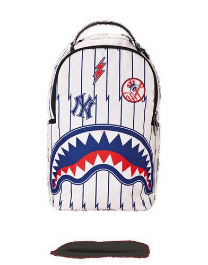 White / Blue Sprayground Mlb Ny Yankees Bolt Backpacks | 46791-BMKV