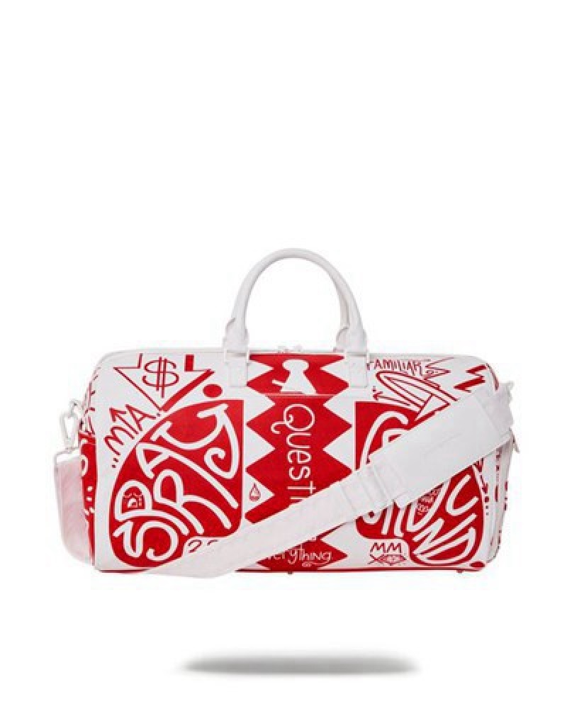 White / Red Sprayground Danger Danger Duffle Bags | 18245-NTDZ