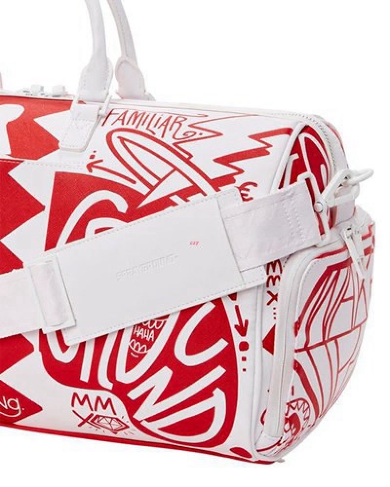 White / Red Sprayground Danger Danger Duffle Bags | 18245-NTDZ