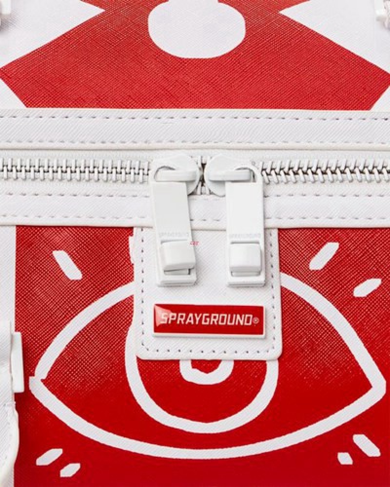 White / Red Sprayground Danger Danger Duffle Bags | 18245-NTDZ