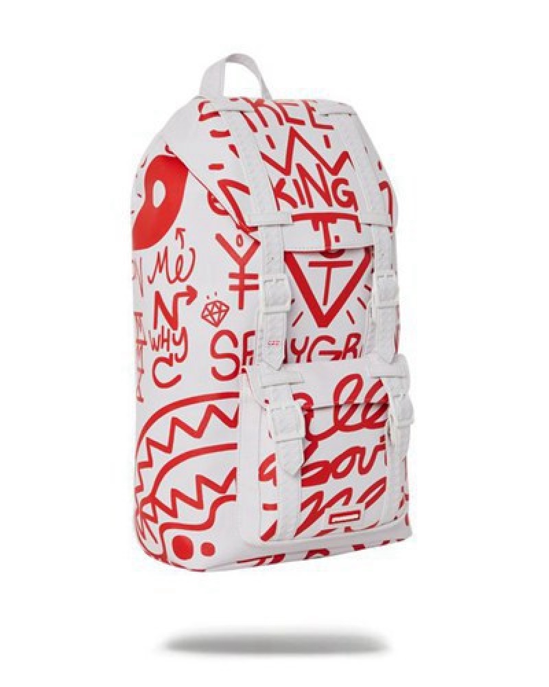 White / Red Sprayground Danger Danger Hills Backpacks | 39851-DLGV