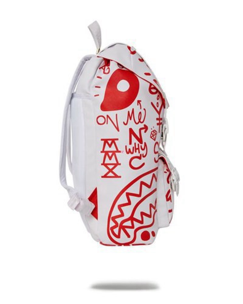 White / Red Sprayground Danger Danger Hills Backpacks | 39851-DLGV