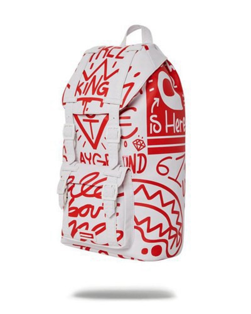 White / Red Sprayground Danger Danger Hills Backpacks | 39851-DLGV