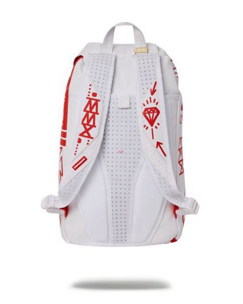 White / Red Sprayground Danger Danger Hills Backpacks | 39851-DLGV