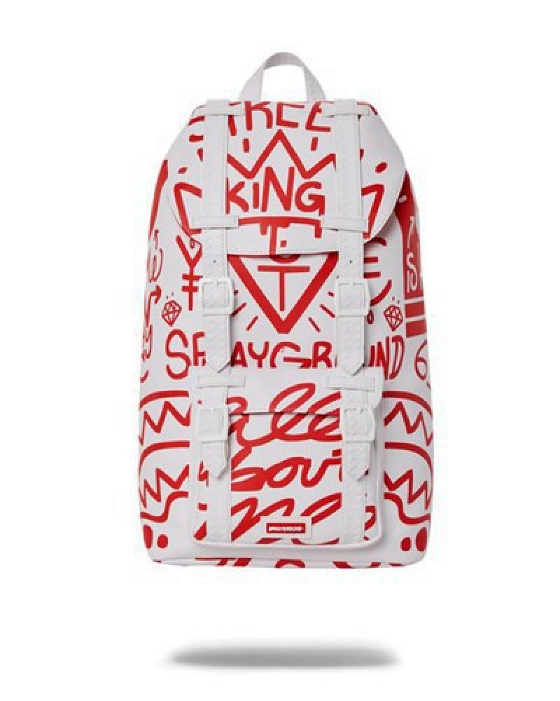 White / Red Sprayground Danger Danger Hills Backpacks | 39851-DLGV