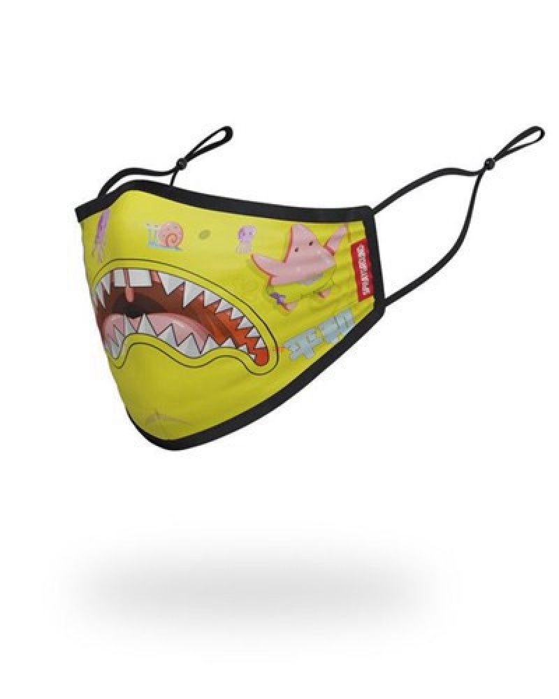 Yellow Sprayground Adult Spongebob Japan Shark Form Fitting-covering Face Masks | 30297-QFDS