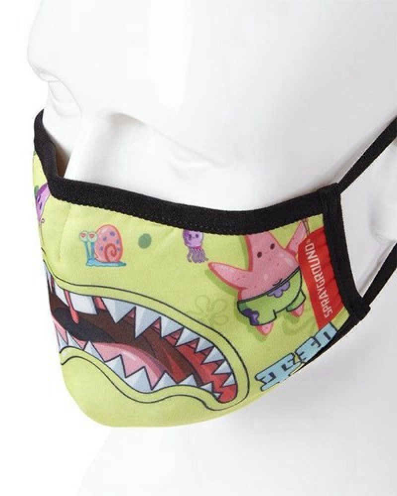 Yellow Sprayground Adult Spongebob Japan Shark Form Fitting-covering Face Masks | 30297-QFDS