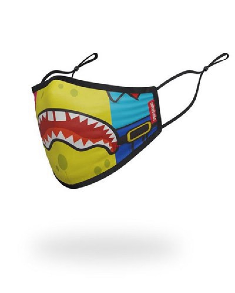 Yellow Sprayground Adult Spongebob Og Shark Form Fitting-covering Face Masks | 51620-UQAI