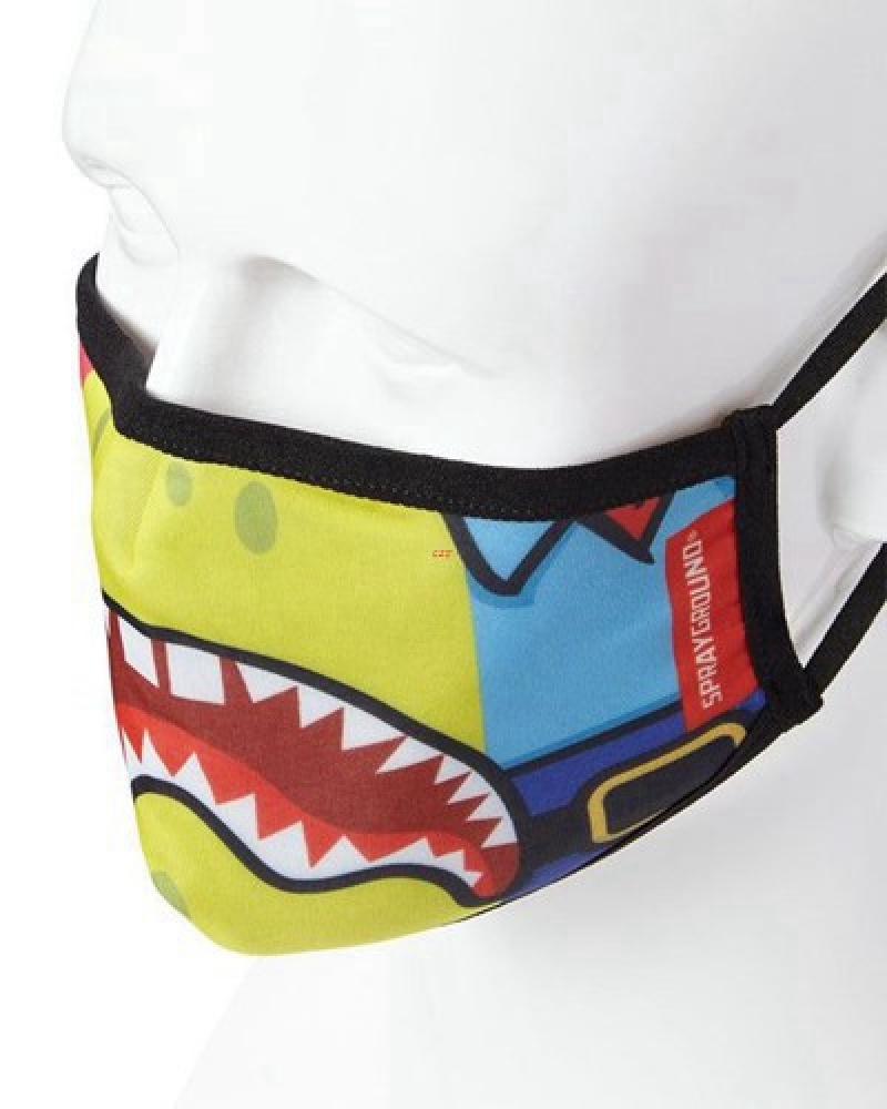 Yellow Sprayground Adult Spongebob Og Shark Form Fitting-covering Face Masks | 51620-UQAI