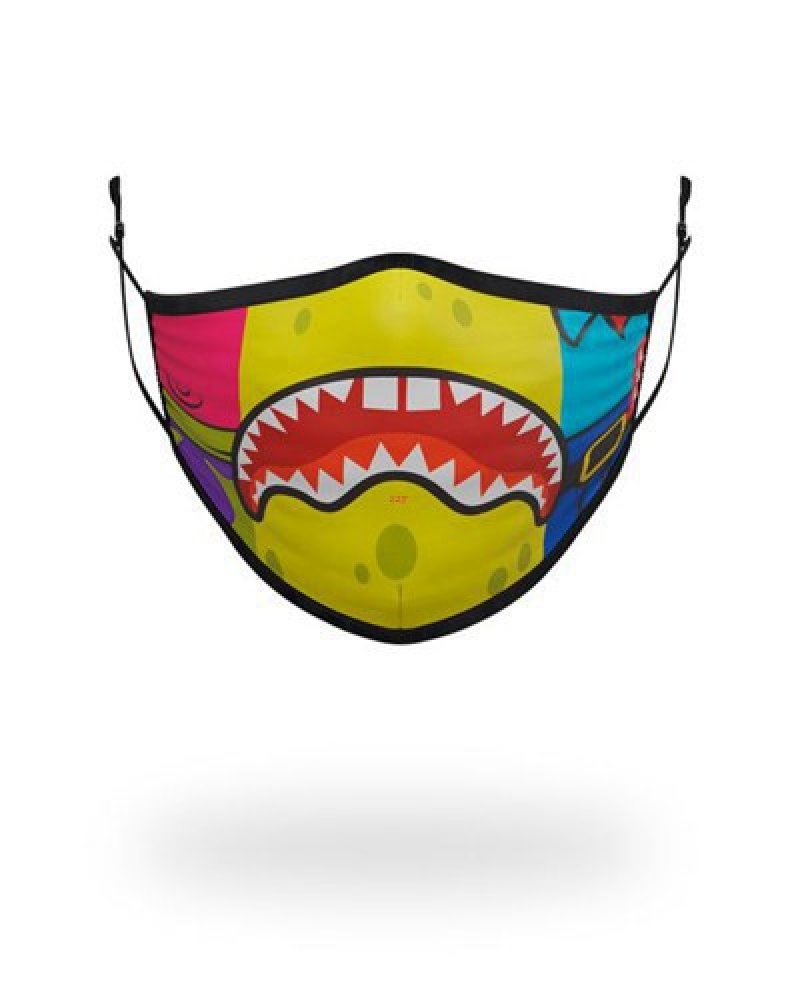 Yellow Sprayground Adult Spongebob Og Shark Form Fitting-covering Face Masks | 51620-UQAI