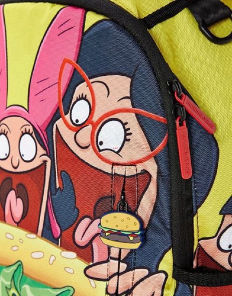 Yellow Sprayground Bobs Burger Shark Backpacks | 87264-PDHA