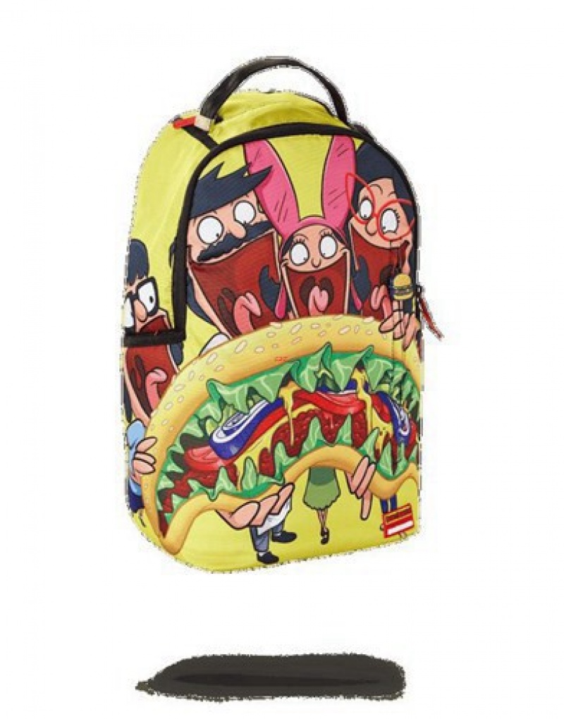 Yellow Sprayground Bobs Burger Shark Backpacks | 87264-PDHA