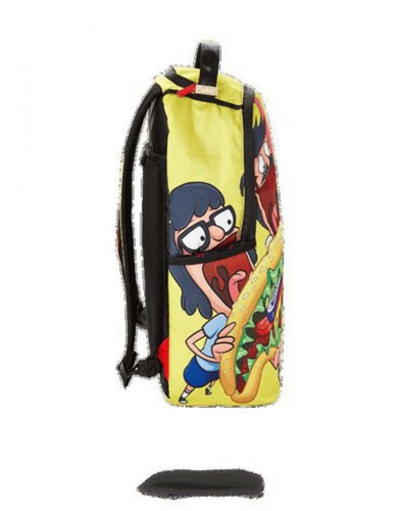 Yellow Sprayground Bobs Burger Shark Backpacks | 87264-PDHA