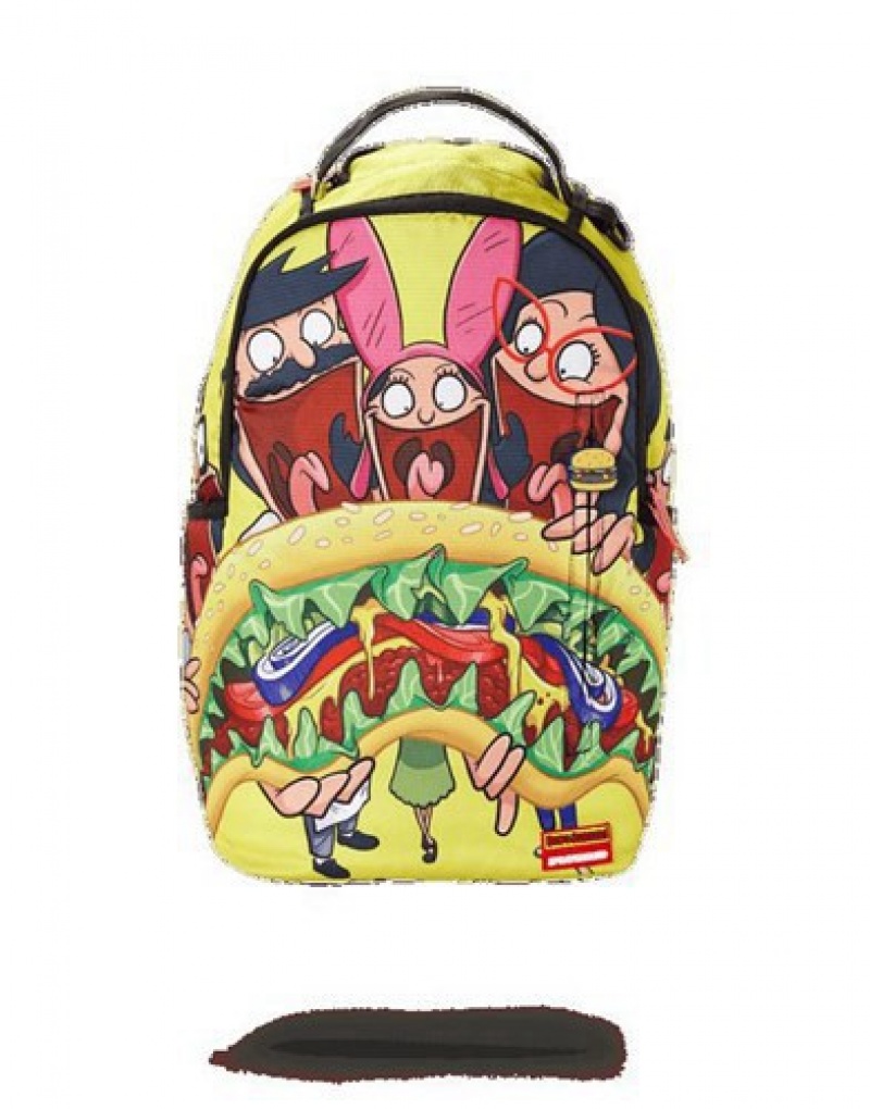 Yellow Sprayground Bobs Burger Shark Backpacks | 87264-PDHA