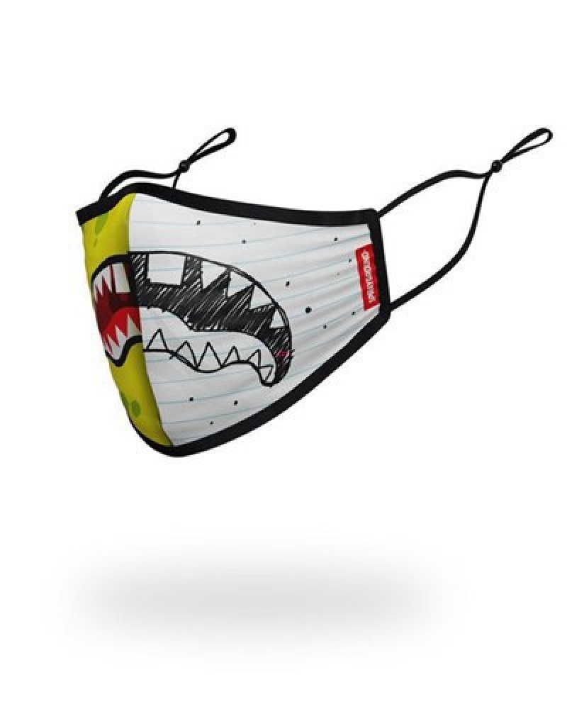 Yellow / White Sprayground Adult Doodlebob Split Shark Form Fitting-covering Face Masks | 06934-DBKC