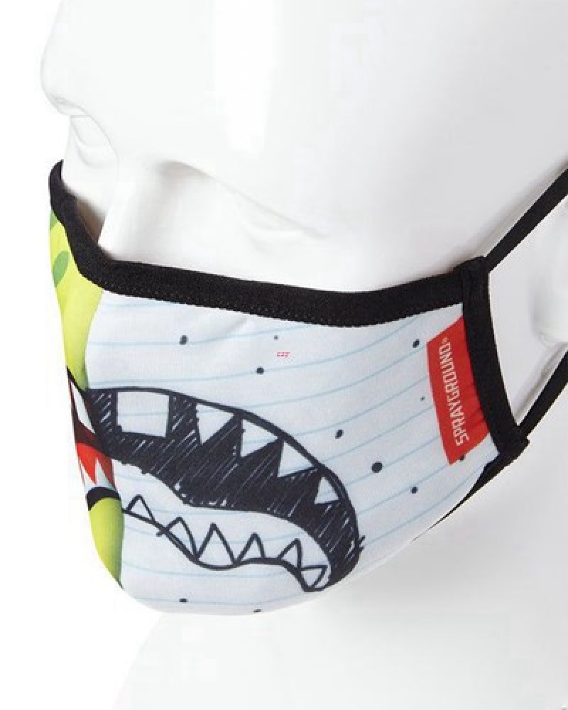 Yellow / White Sprayground Adult Doodlebob Split Shark Form Fitting-covering Face Masks | 06934-DBKC